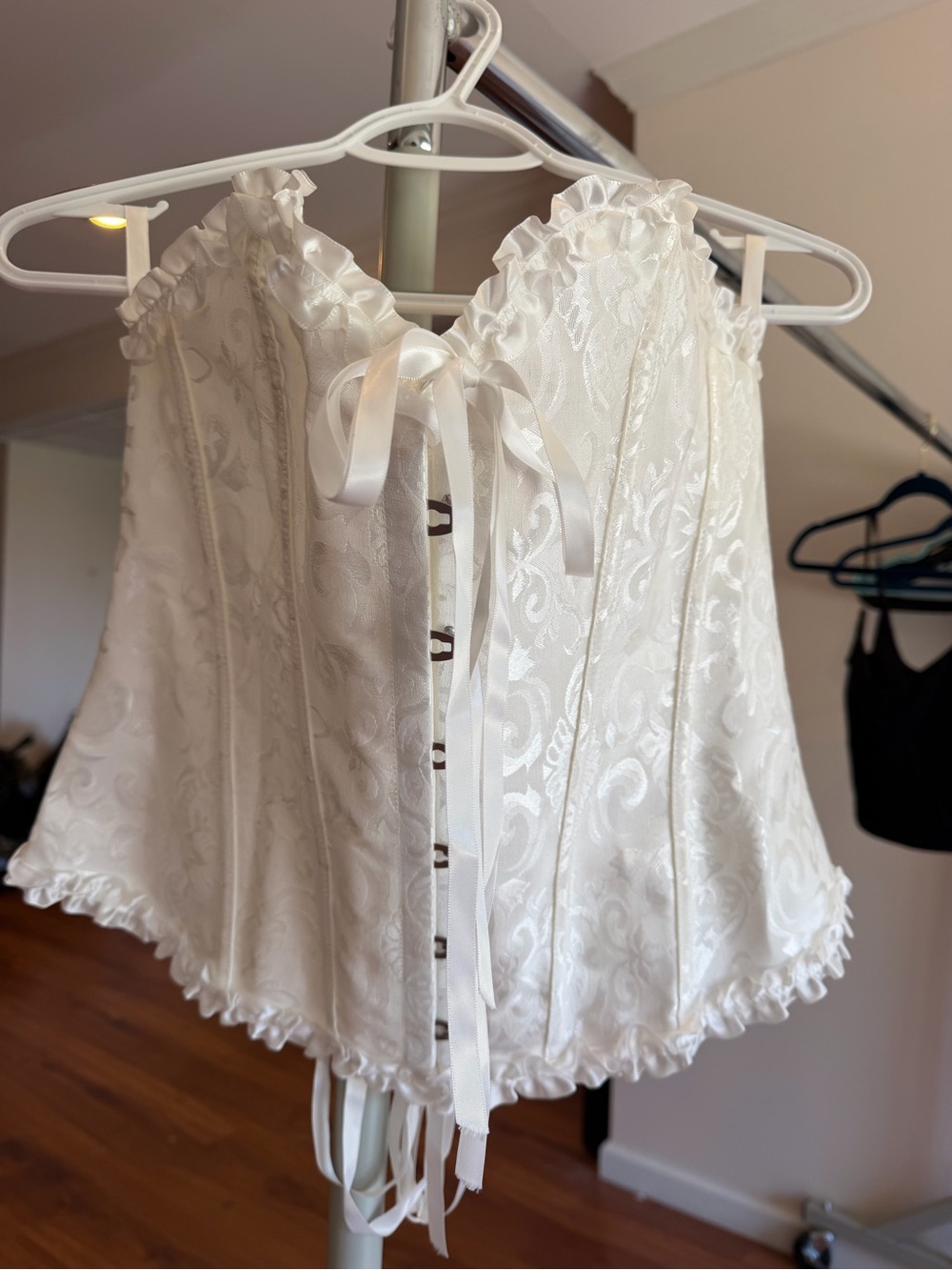 White Satin Brocade Corset Top with Lace Trim - Bridal XXL